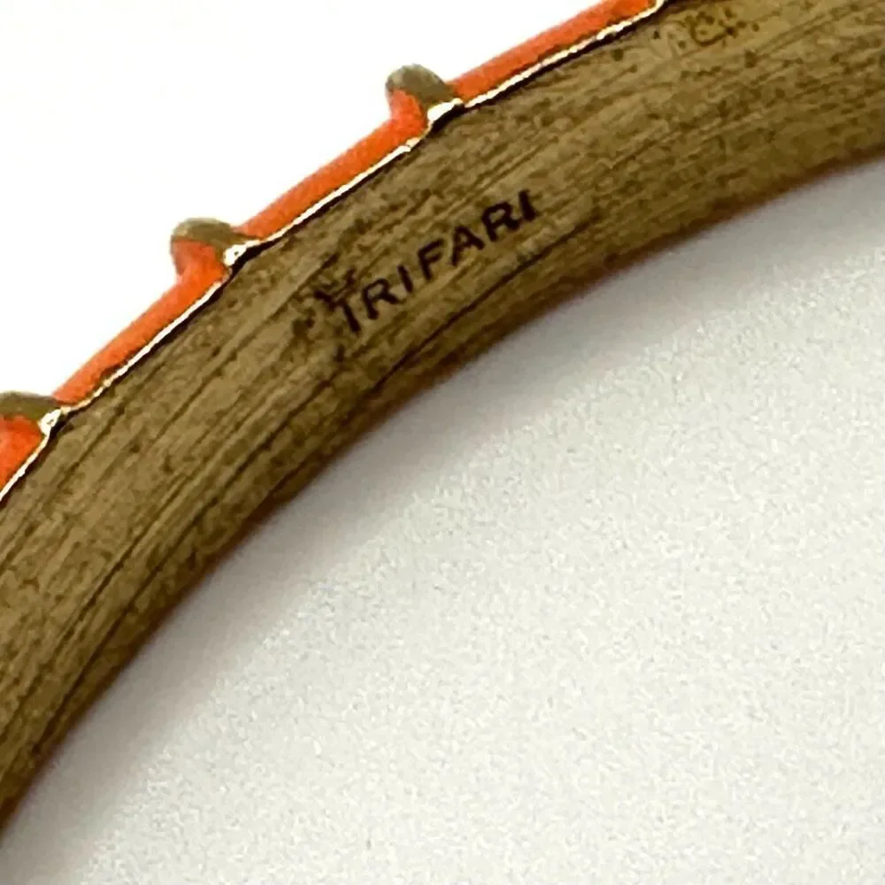 Crown Trifari orange and gold gone enamel bangle bracelet